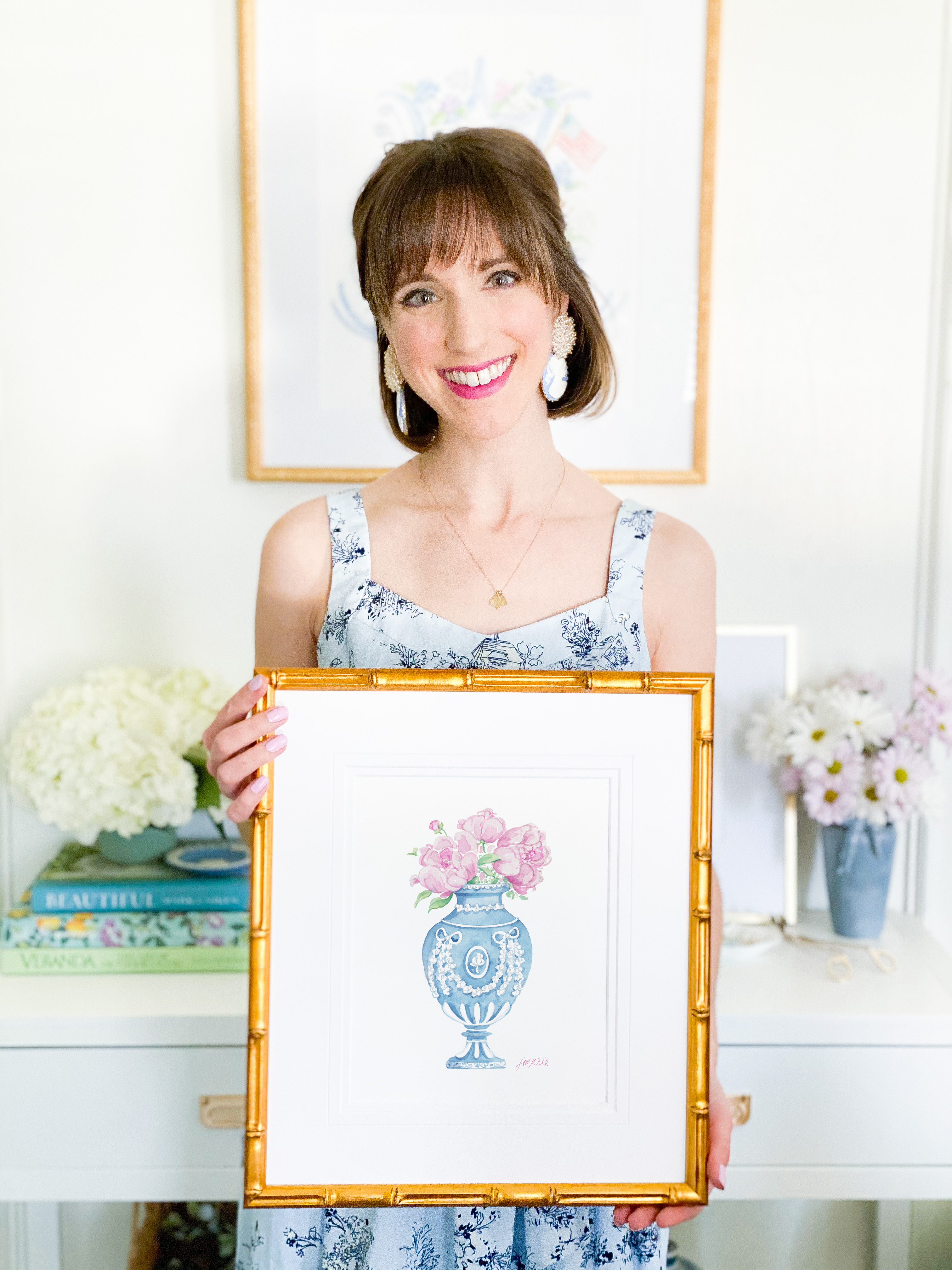 Simply Jessica Marie - Wholesale Art Print - Wedgwood Vase with Peonies Watercolor Art Print2