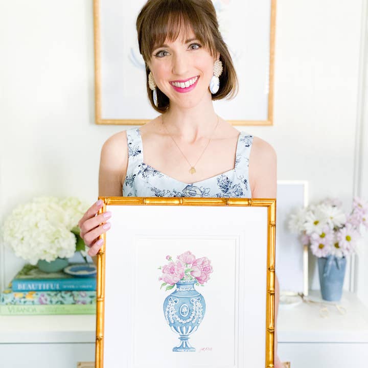 Simply Jessica Marie – wholesale Konsttryck – Wedgwood vas med pioner akvarell konsttryck2