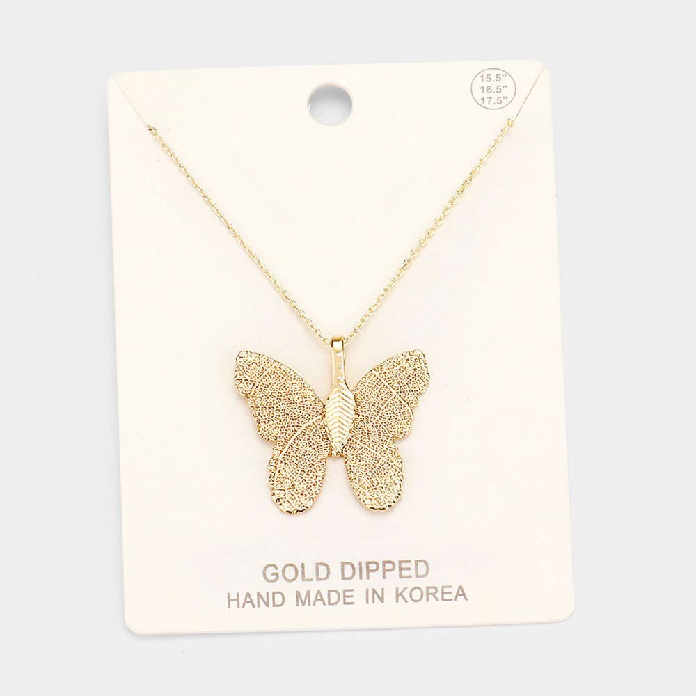 Sensibling Corp. – wholesale Pendant/charm necklace – Gold Dipped Textured Butterfly Pendant Necklace2