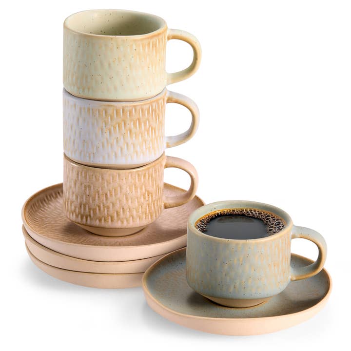 Kook Espresso Mug and Saucer Set, Set of 4, Multicolor for wholesale by Kook