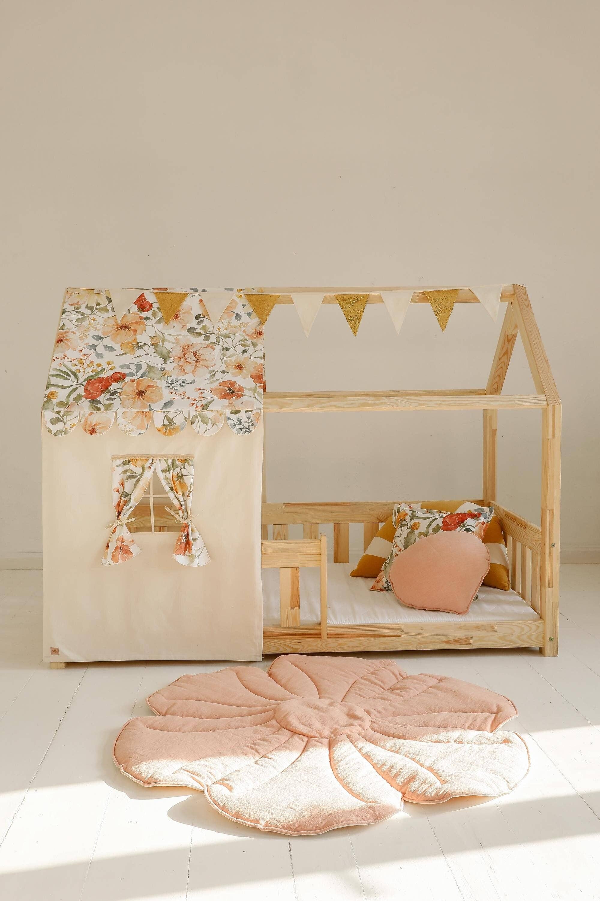 Moi Mili - Vente Ciel de lit – enfant et bébé - Baldaquin au-dessus du lit en forme de maison "Flower Power", lit bébé maison, décoration pour chambre de fille, maisons bébé personnalisées0