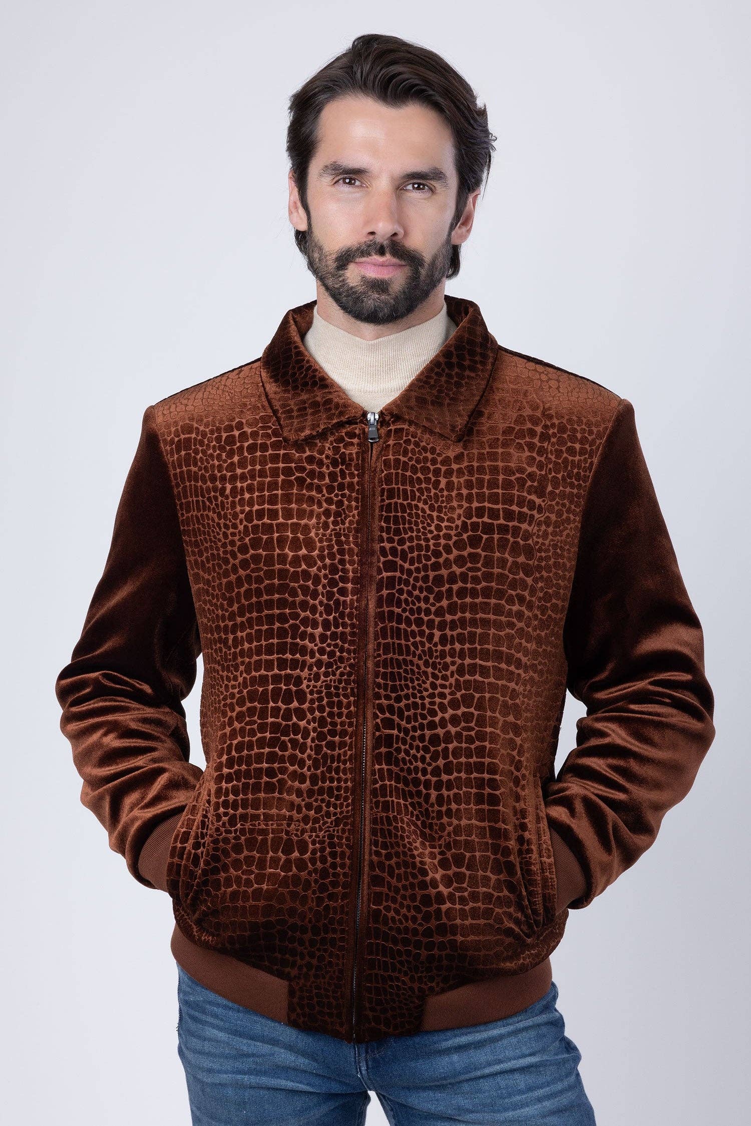 BARABAS - Vendita all'ingrosso Bomber - Uomo - Bomber da uomo in velluto con motivo coccodrillo 4BH889