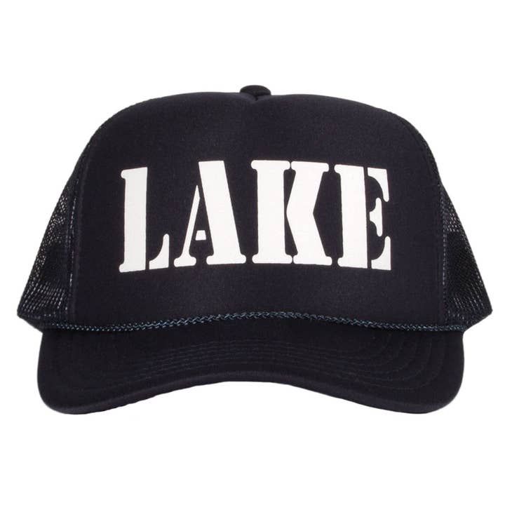 Lake Trucker Hat - Navy with White Print for wholesale by Crab & Cleek