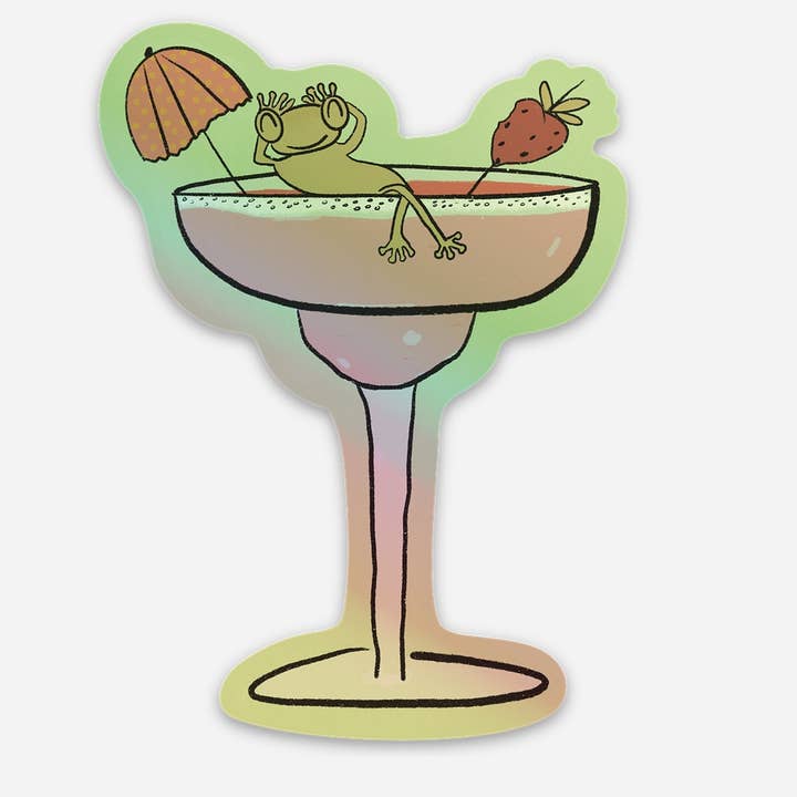 Margarita Frog - Cute Holographic Sticker for wholesale by Heidi Webb Design