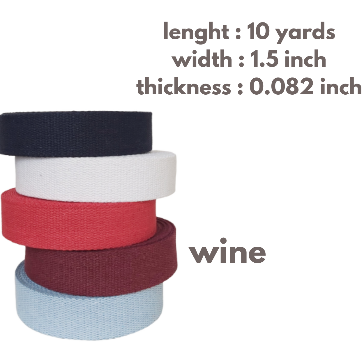 Dream Trimming Goods LLC - Wholesale Craft Supplies - 1.5" x 10 Yard Wine Red  Heavy Cotton Webbing for Sewing DIY1