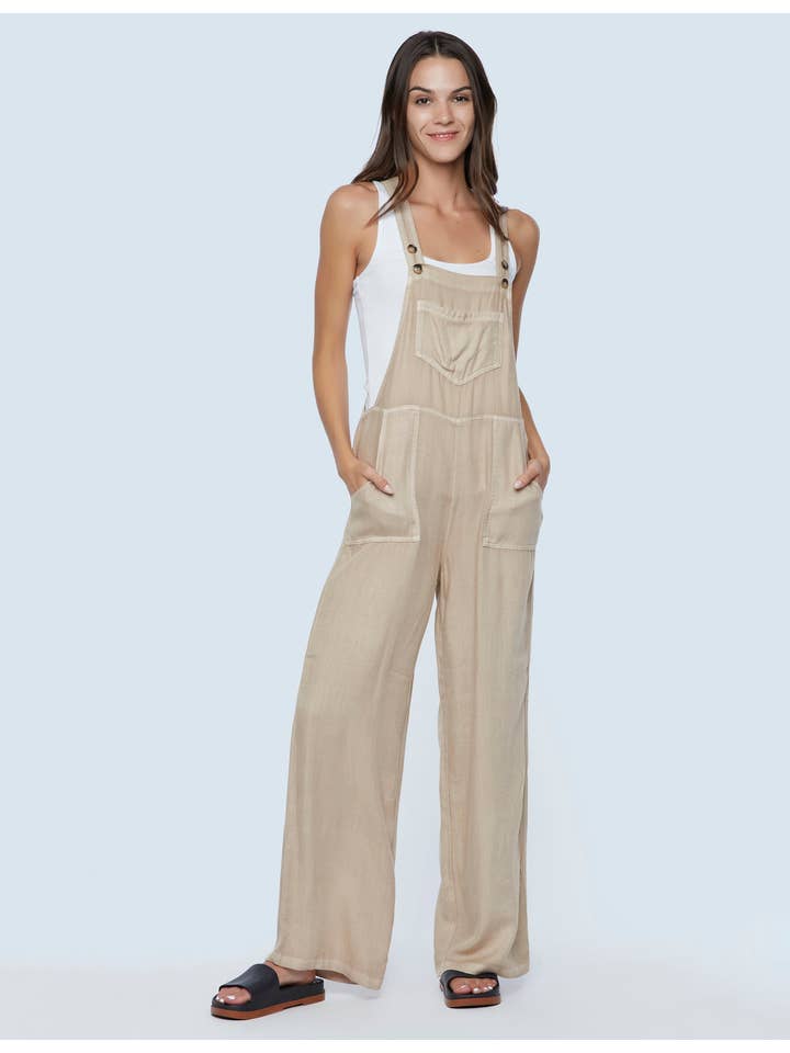 Taupe Flow Wide-Leg Overalls for wholesale on Faire