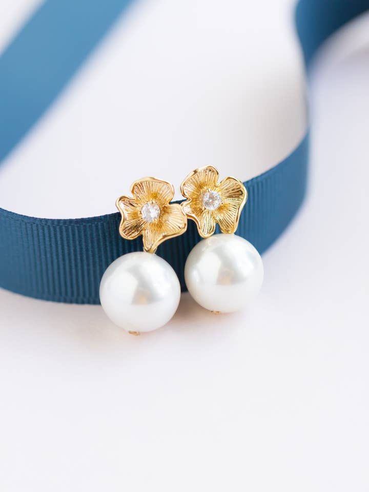 Classic Pearl Floret Earrings for wholesale by Rachelyn Jewelry
