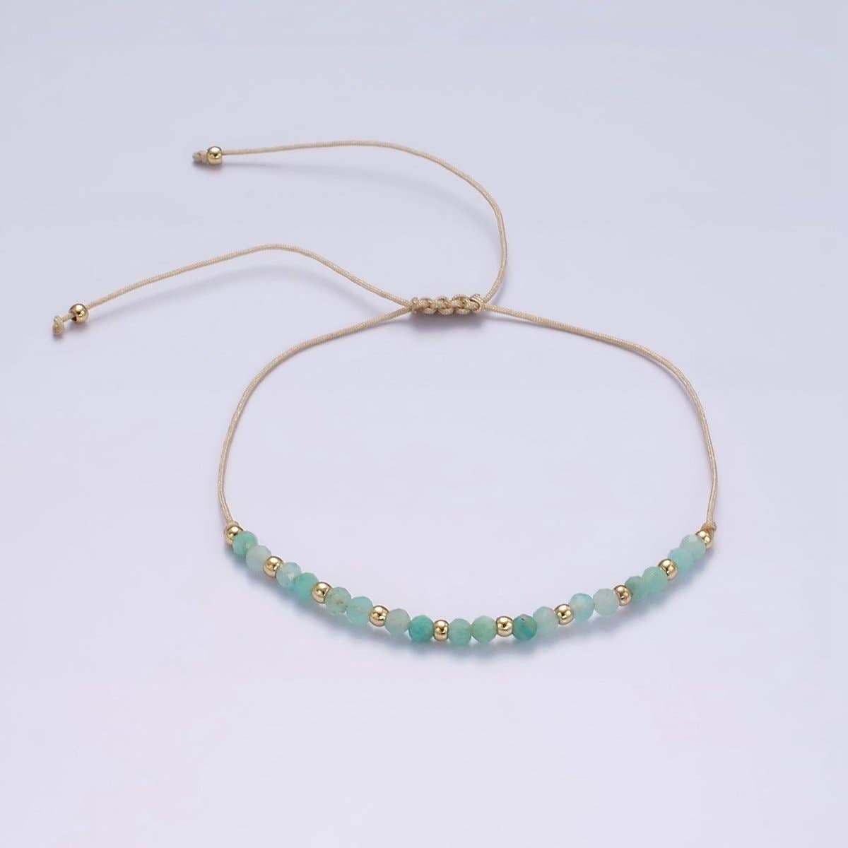 Aim Eternal - Vente Bracelet de perles - Bracelet coulissant minimaliste en corde de coton crème multifacettes turquoise or | WA-2196 - WA-2198 Prix de liquidation0