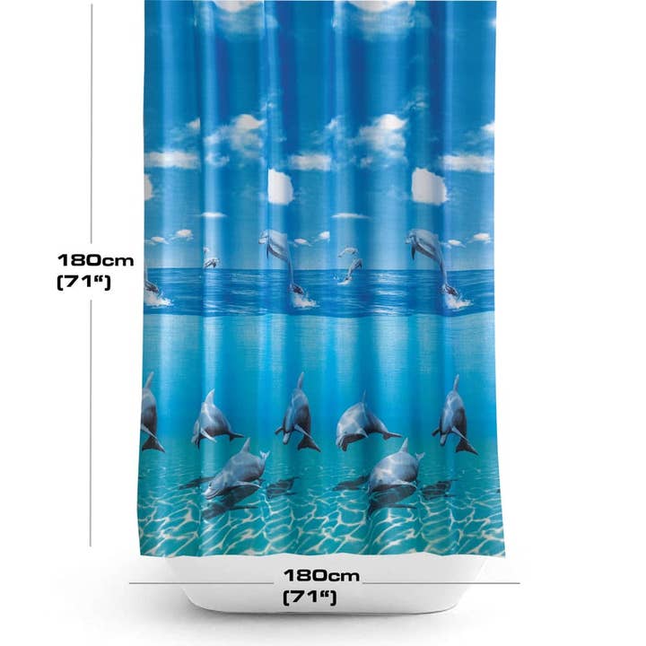 TROPIK HOME - Wholesale Shower Curtain - Happy Dolphins Fabric Bathroom Shower Curtain - 180cm wide