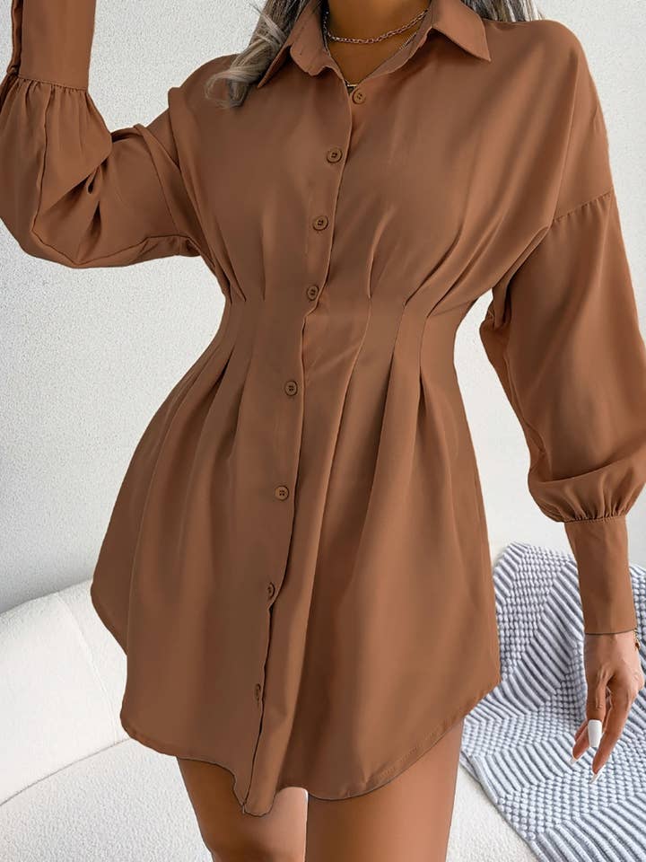NINEXIS - Wholesale Dress - Women's - CWTSTL1200_LANTERN SLEEVE WAIST ASYMMETRIC SHIRT DRESS4