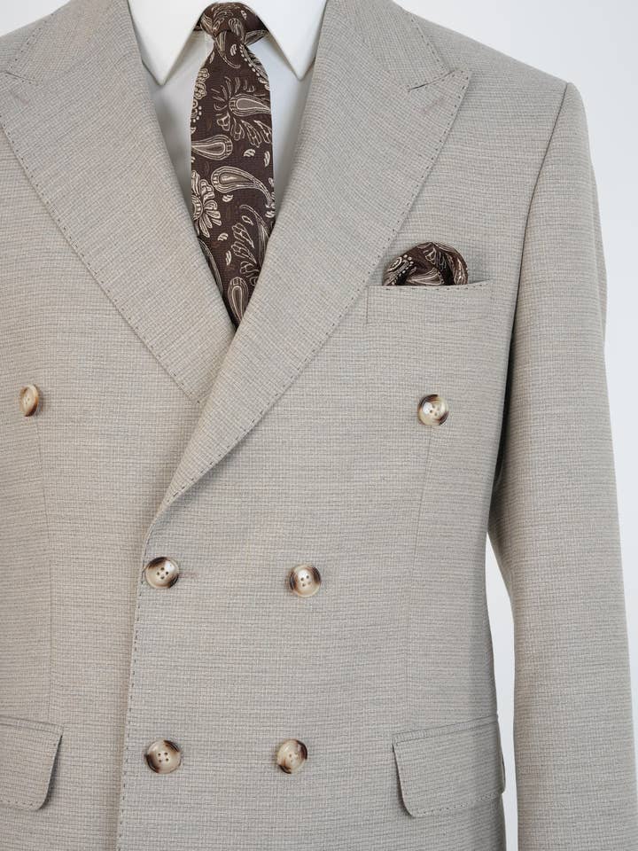 parez suits – wholesale Suit set – men's – Men's Beige 2-Piece Peak Lapel Double Breasted Suit2