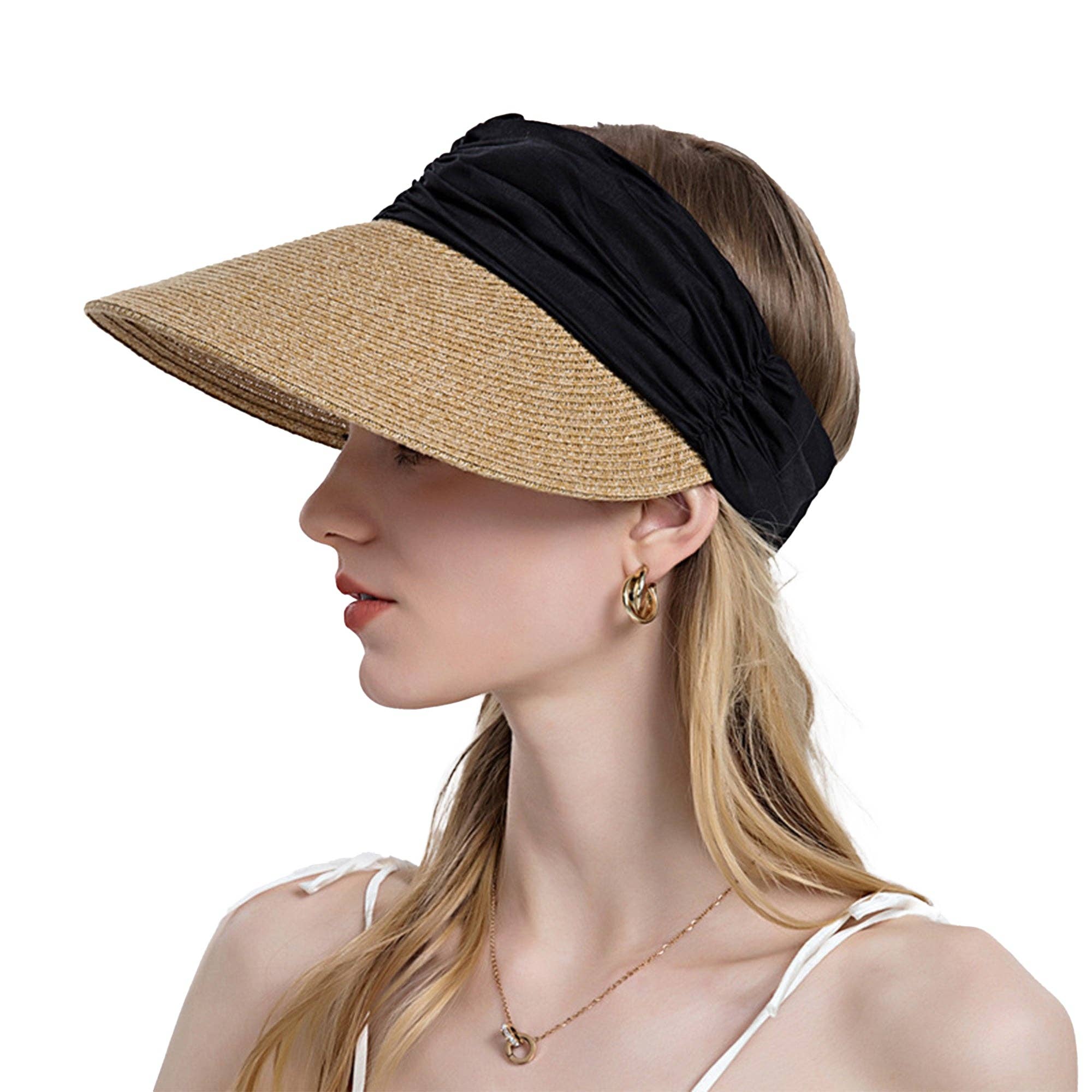 AK Brand – wholesale Visor – Women's – Straw Sun Visor Wide Brim Adjustable Band Lightweight Hat5