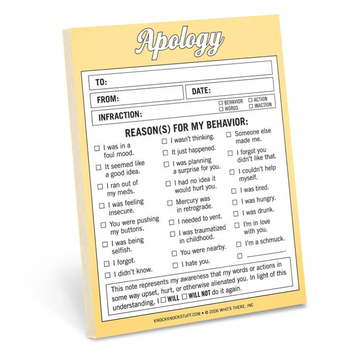 Apology Nifty Note Pad for wholesale by Knock Knock