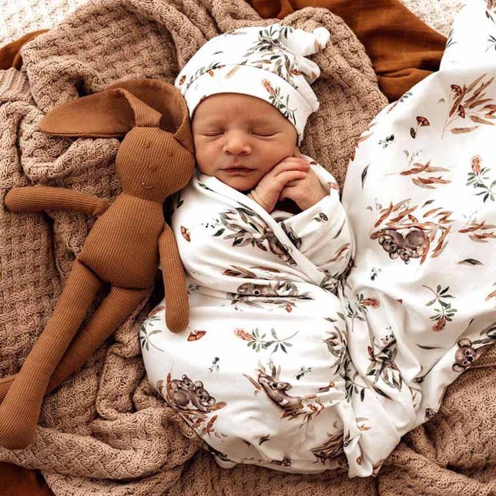 Koala Organic Jersey Wrap & Beanie Set for wholesale by Snuggle Hunny