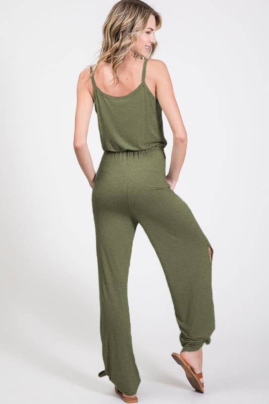 7th Ray - Wholesale Jumpsuit - Women's - Classic Aesthetic Split Side Tied Hem Jumpsuit J241827