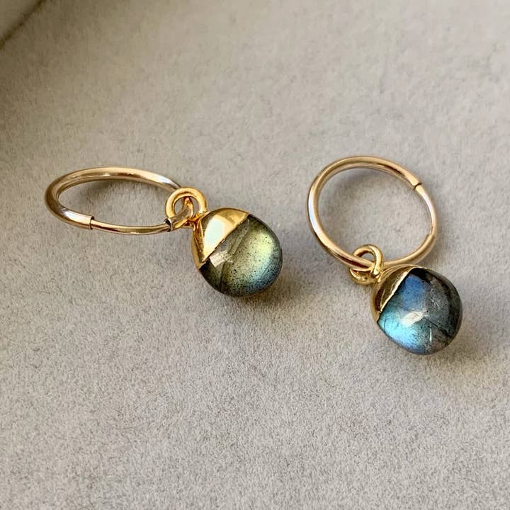 Labradorite Tiny Tumbled Hoop Earrings | Adventure (Gold) for wholesale by Decadorn