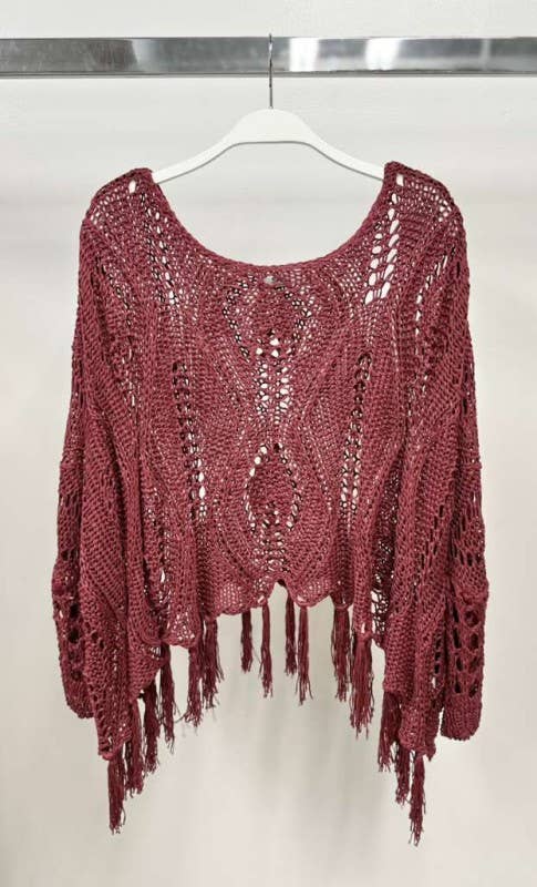 VENTI6 – Großhandel Poncho – Damen – SCHULTERFREIES HÄKEL-TASSEL-PONCHO-COVER-UP (72063)17