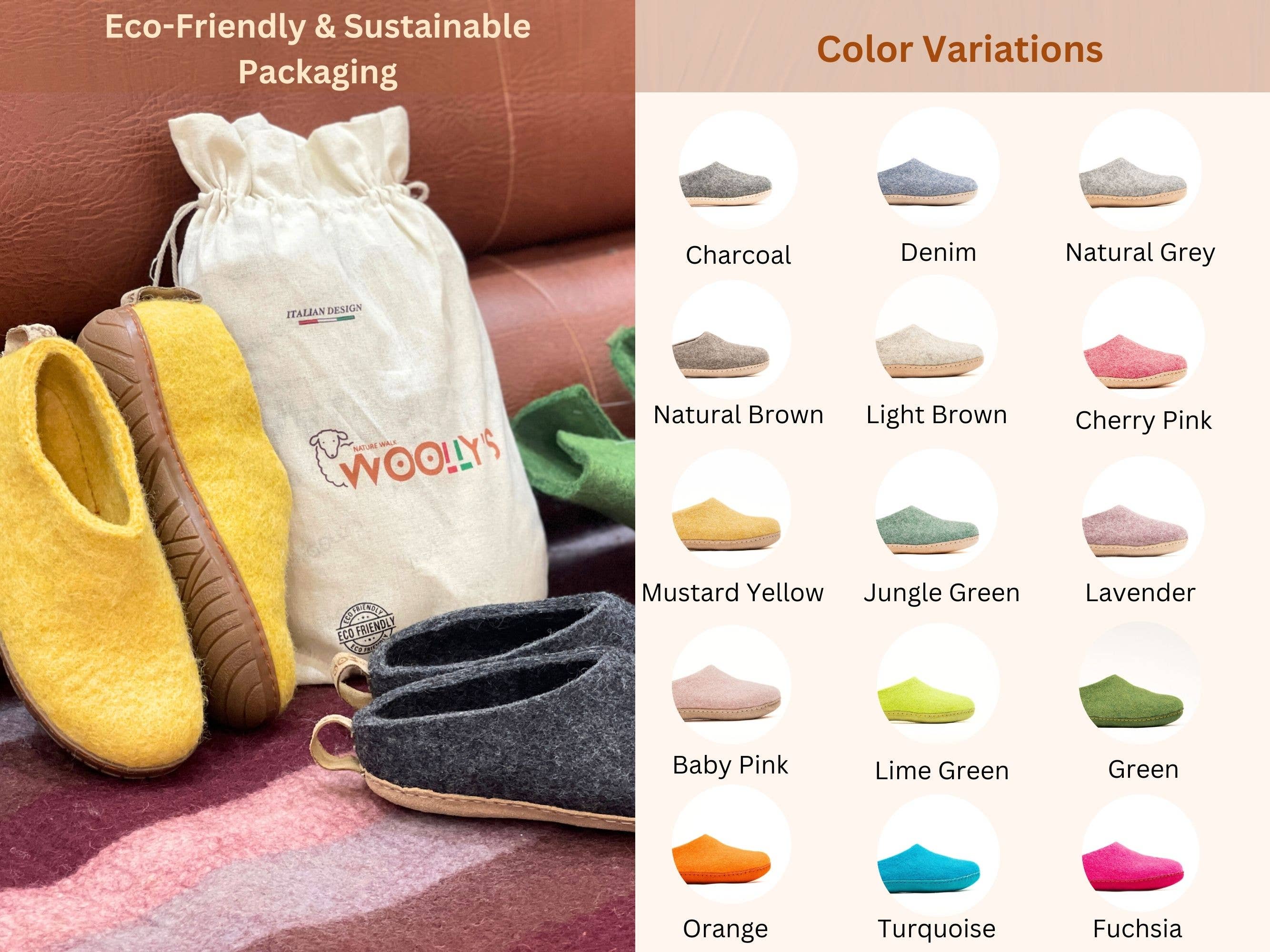 Woollyes Inc – Großhandel Hausschuhe – Unisex – Hausschuhe mit offenem Absatz und Ledersohle für den Innenbereich — Naturbraun13