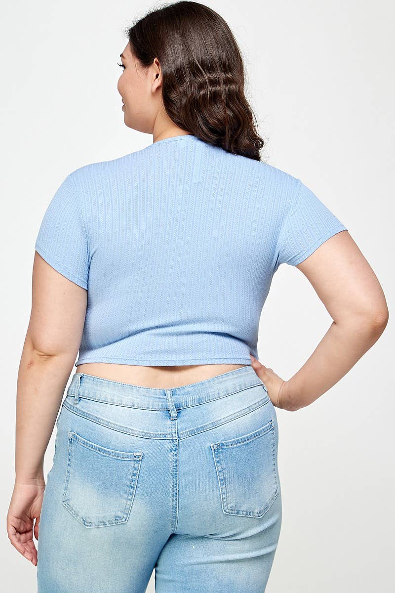 Haute Fox Plus Size & Contemporary – wholesale Stickad topp - Dam – Plus Size Ribbad Snörtopp - WG18043-T5