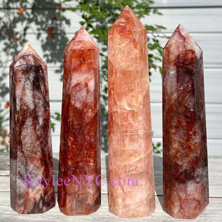 KayleeNYC – Pedra/cristal espiritual por atacado – Ponta torre de obelisco de quartzo com fogo hematóide natural de 3 a 4 peças0