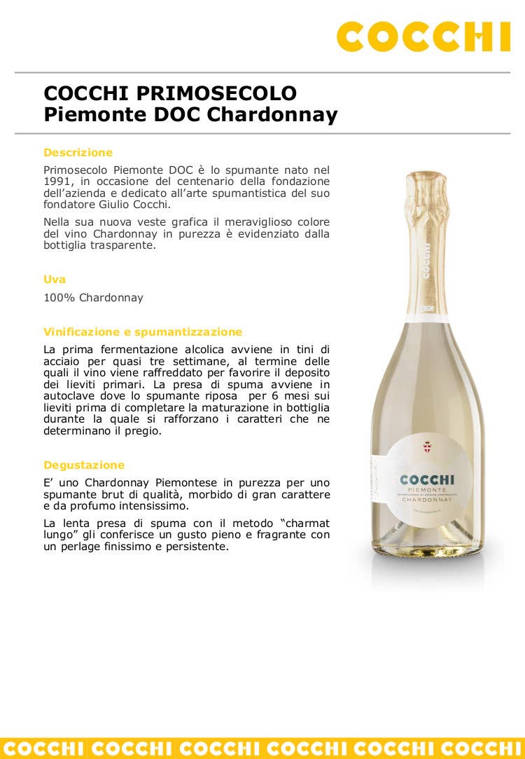 Metina SAS - Vendita all'ingrosso Champagne/spumante - PrimoSecolo Blanc 'd Blancs Piemonte DOC Cocchi  75 cl.2