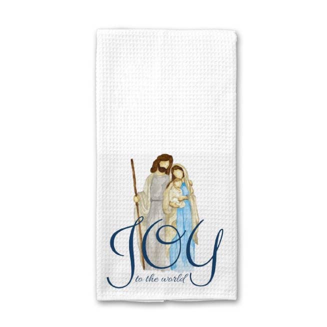 Joy To The World Watercolor Tea Towel for wholesale by Crows Nest Atelier, LLC