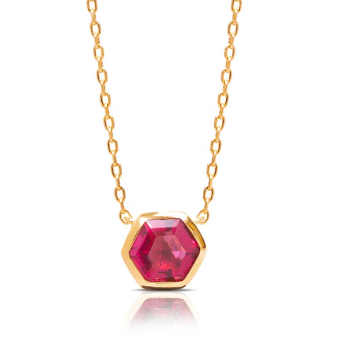 Sophia Hexagon Cut Necklace - Pink Spinel for wholesale by Heidi & Bea