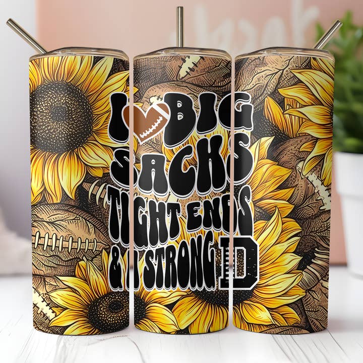 Gobelet Sassy « Big Sacks » en forme de football et de tournesols pour la vente par FloBama Girls Wholesale