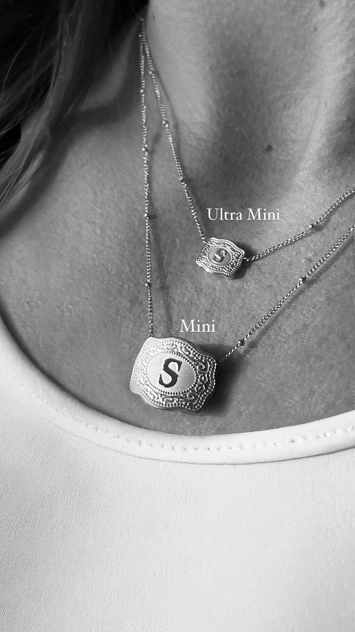 SpurWest Ultra Mini Belt Buckle Necklace (Initial) - Silver for wholesale on Faire1