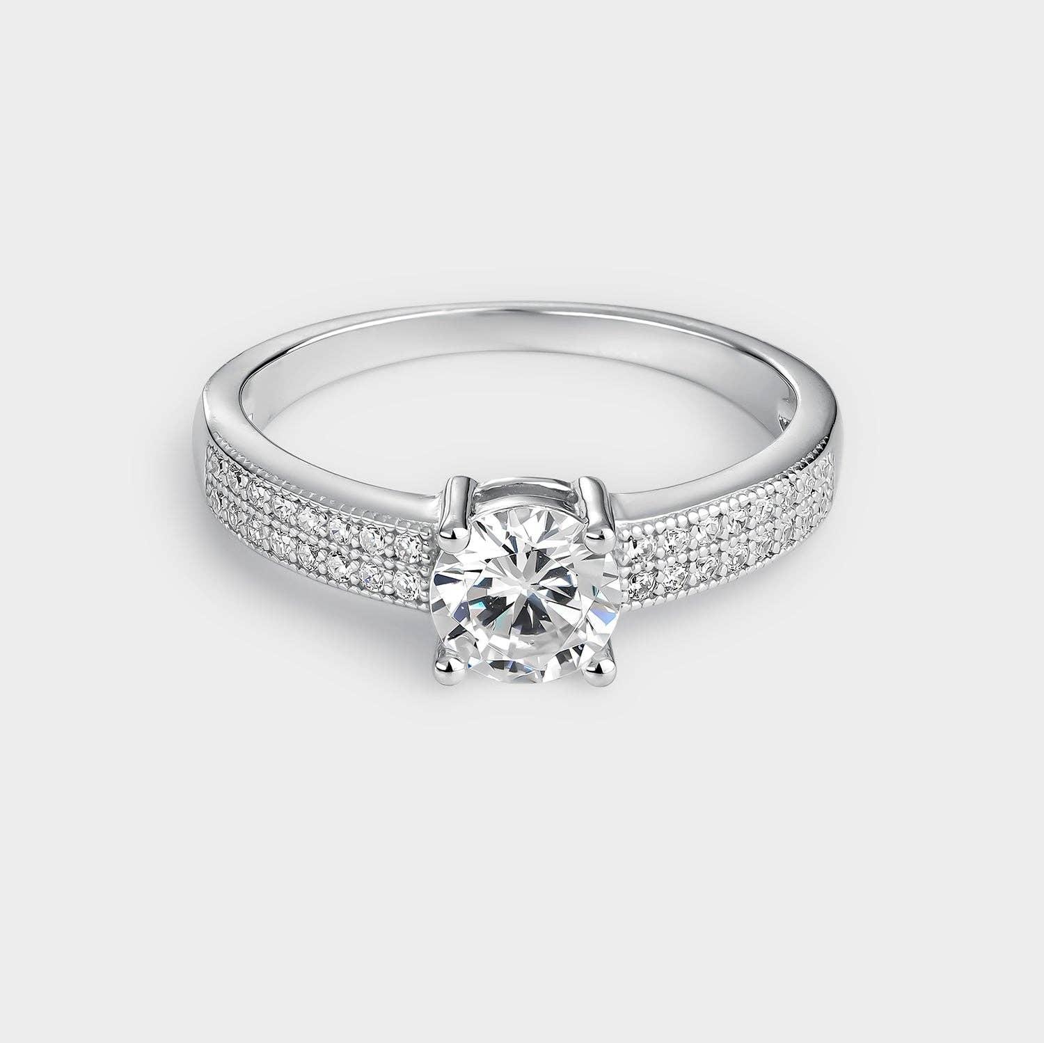 Itemporality - Wholesale Engagement Ring - Pavé silver solitaire ring with zircons