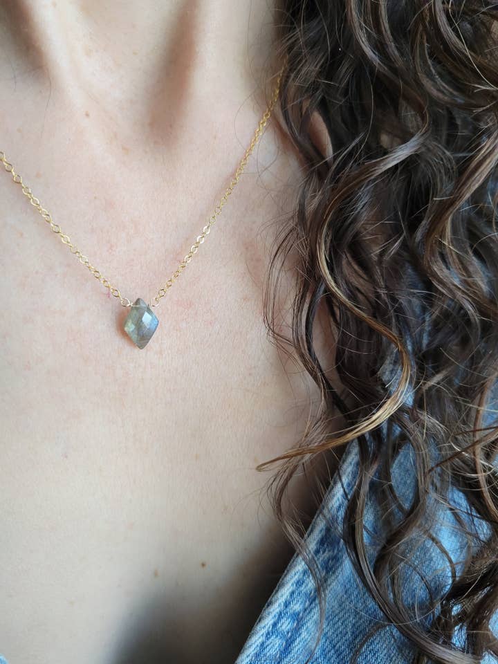 Dainty Labradorite Diamond Necklace for wholesale by Leo Eleven Jewelry