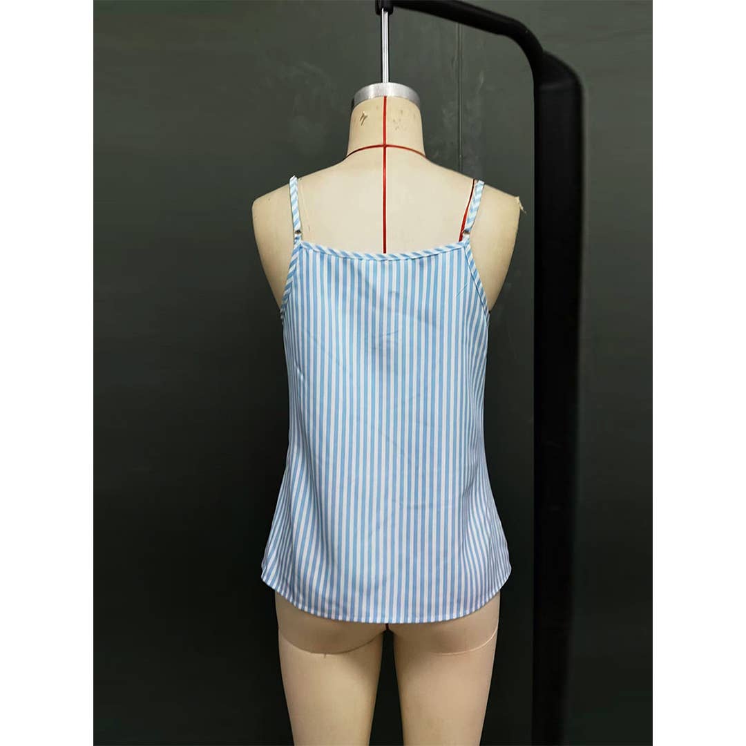 Blue Lace Trim Striped Spaghetti Strap Tank Top ZK3205 for wholesale on Faire6