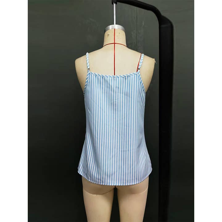 Blue Lace Trim Striped Spaghetti Strap Tank Top ZK3205 for wholesale on Faire6