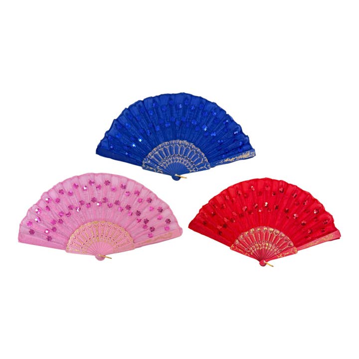 ASSORTED Multi Floral Sequin Hand Held Folding Fan FN0438 (12PC) for wholesale on Faire2
