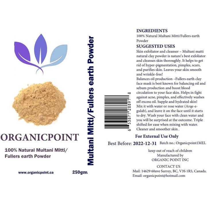 ORGANICPOINT - Wholesale Skincare Face Mask - ORGANICPOINT Natural Multani Mitti/Fullers earth Powder