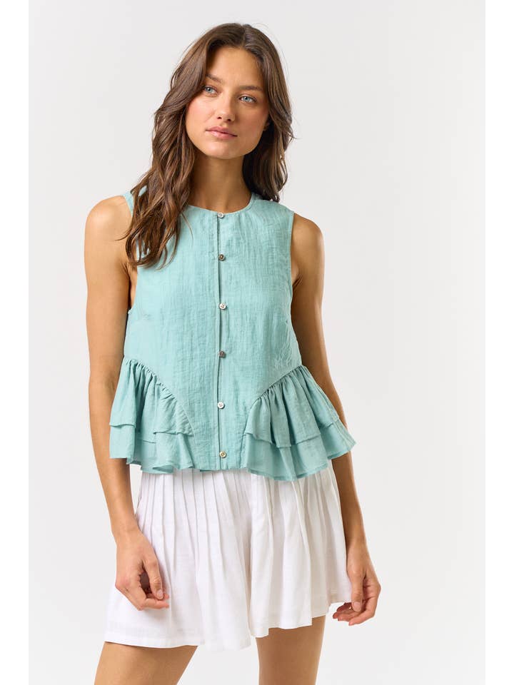 Lalavon - Wholesale Blouse - Women's - ILT4631 Ruffled Peplum Button Down Top