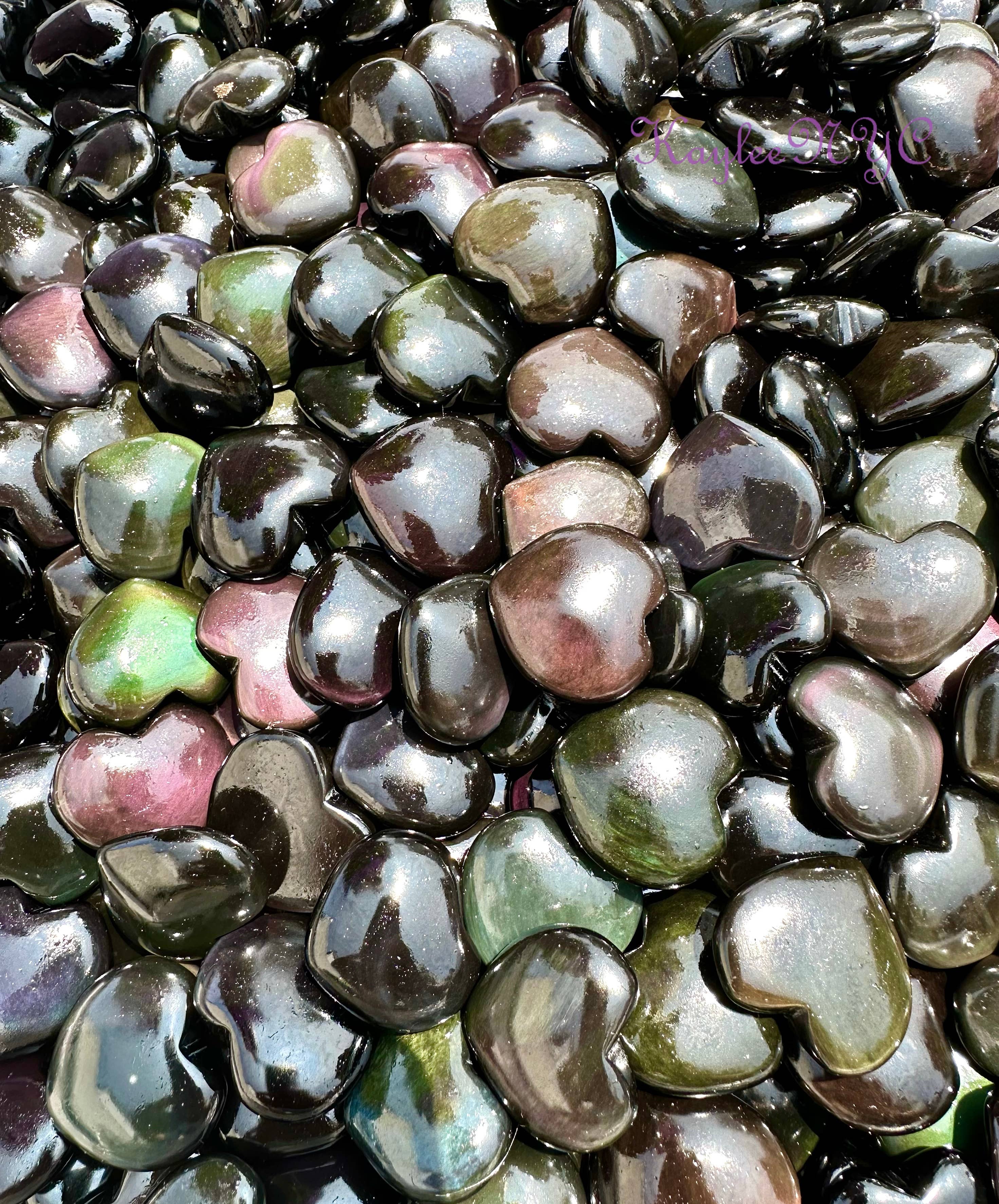KayleeNYC - Wholesale Spiritual Stone/Crystal - Natural Rainbow Obsidian Heart 1”-1.25”1