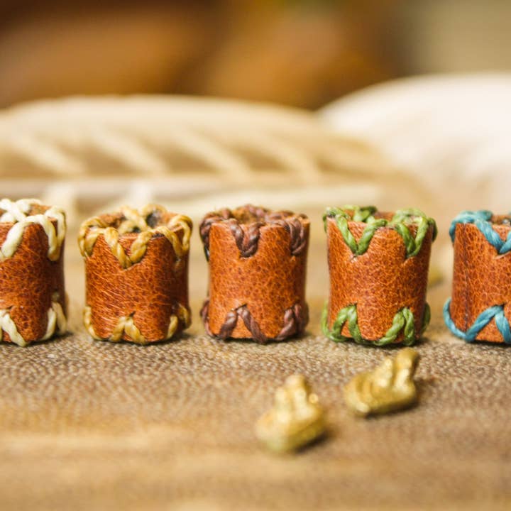 Nomadu – Elástico para cabelo - Mulher por atacado – Conta de dreadlock de couro com topo costurado+conta inferior/barba2