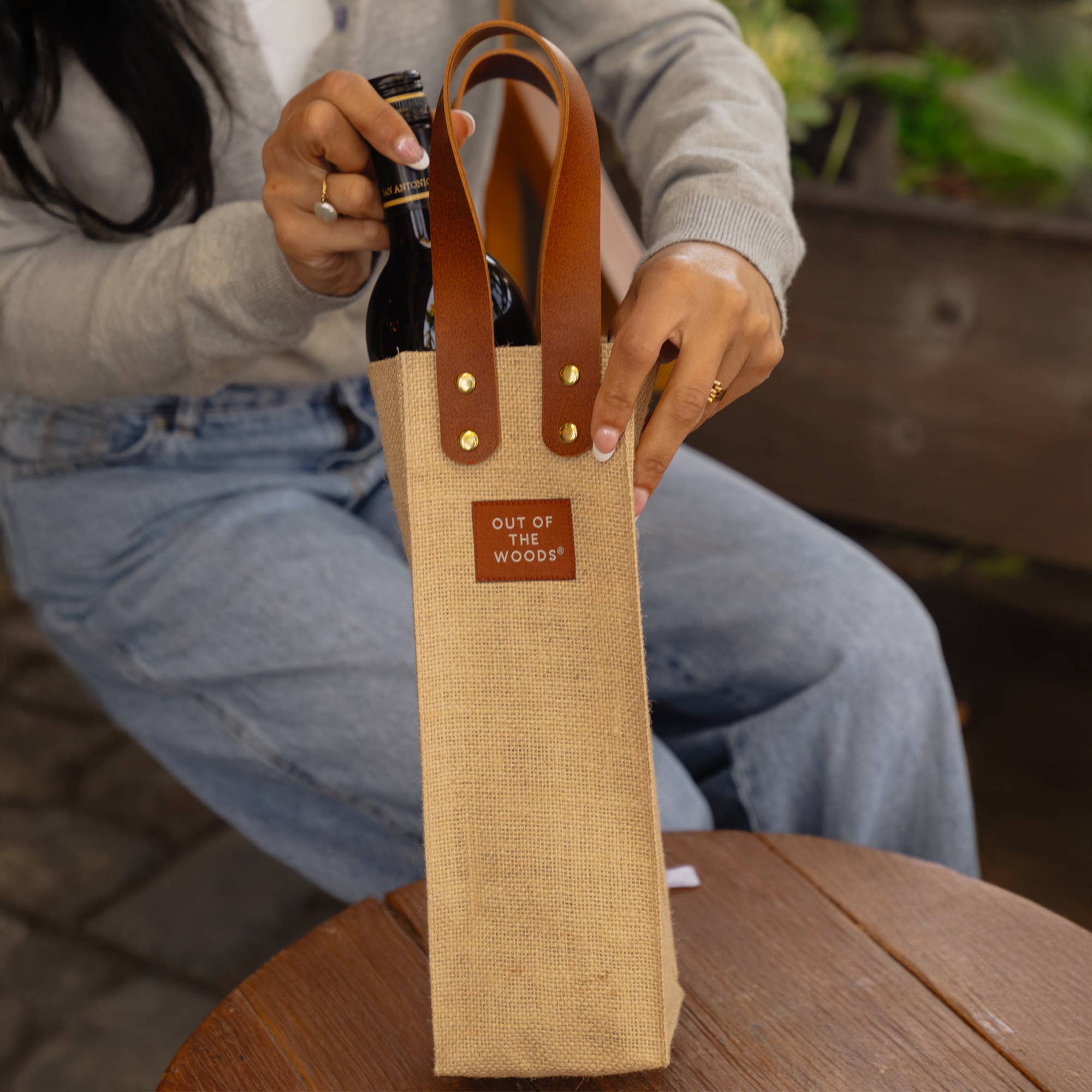 Out of the Woods® by KeepCool Bags - Wholesale Wine Tote - Jute Wine Tote, Single Bottle Wine Holder2