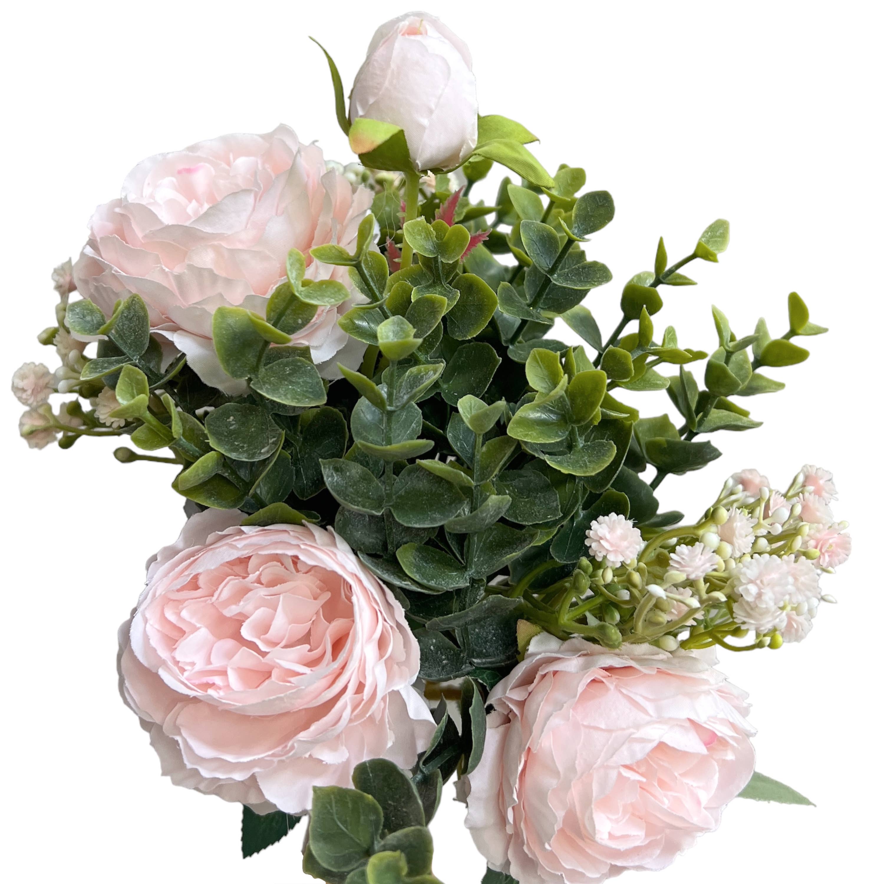 Sun Decorer – Flores artificiais por atacado – Bouquet elegante de flores artificiais de peônia e eucalipto3