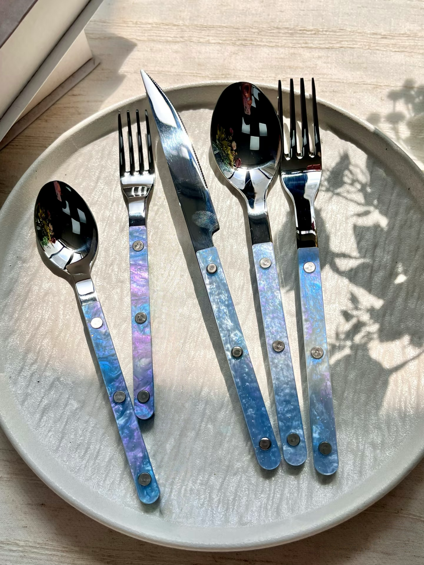INSPECIAL HOME - Wholesale Flatware Set - Set of 10 Pcs Modern Nebula Pattern Cutlery Flatware Utensil0