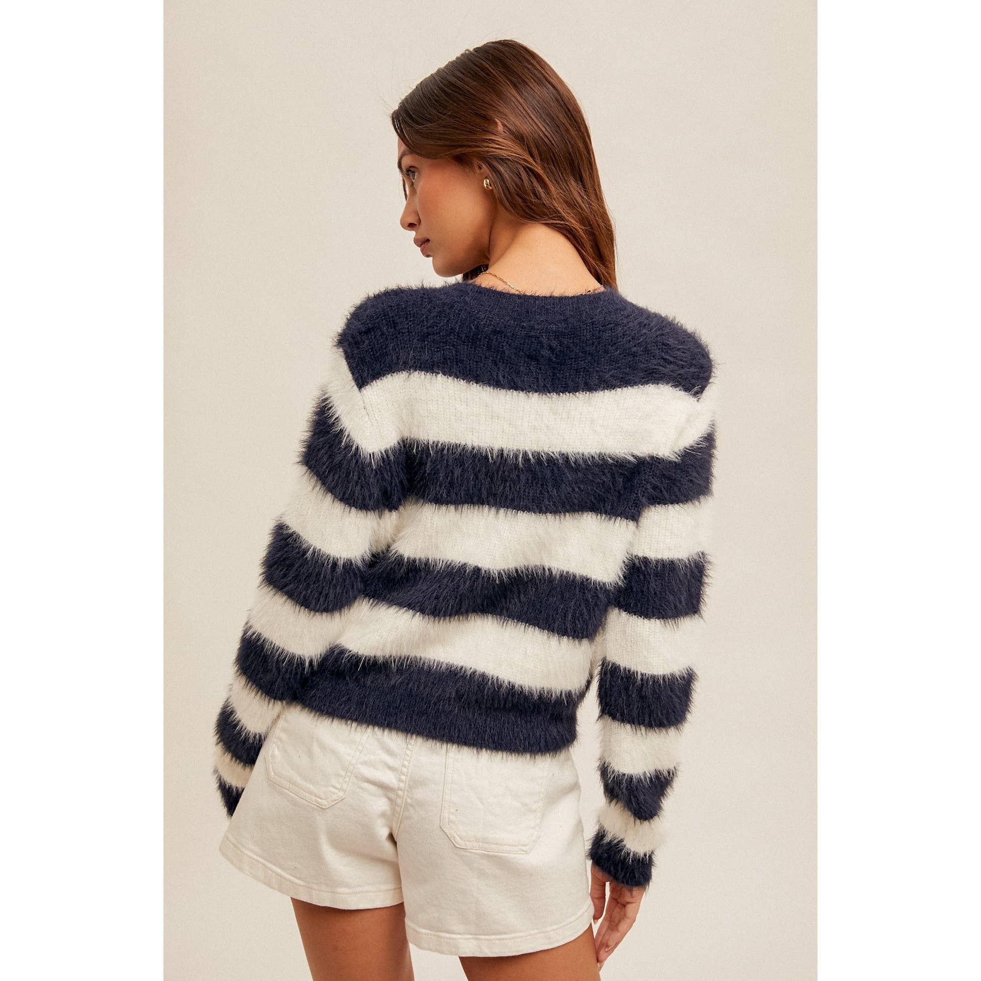 Apolline - Vente Cardigan – femme - CARDIGAN COURT À RAYURES EN FIL DE CILS DOUX3