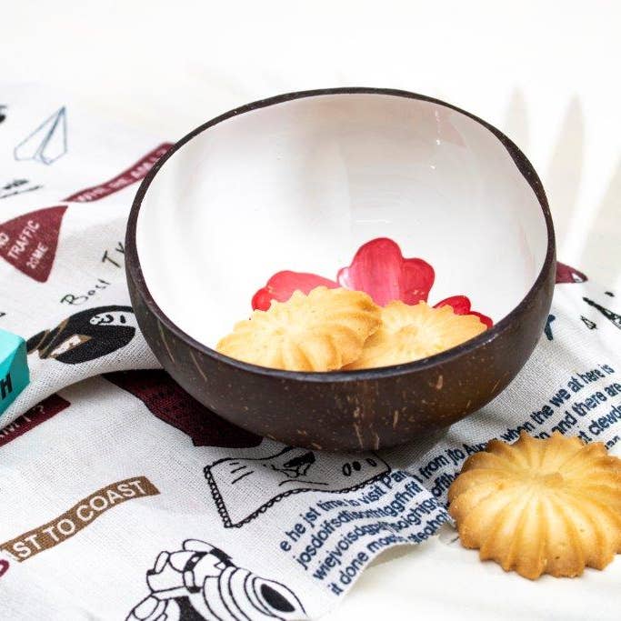 Niu Coconut by Pacific Spirit - Wholesale Decorative Plate/Dish/Bowl - Coconut bowl hibiscus2