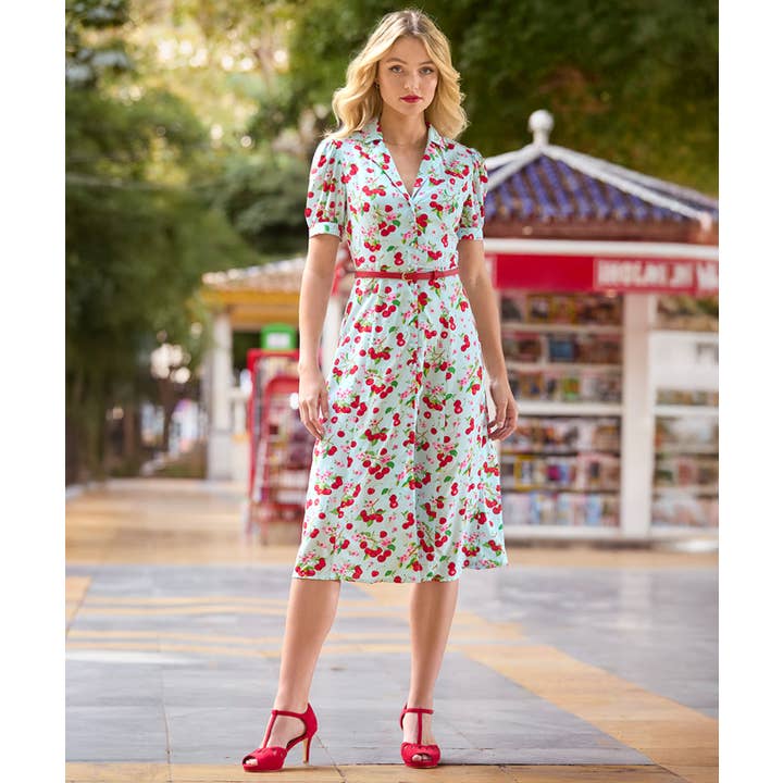 Vestido midi Betty com cinto e estampa vintage de cerejas por atacado de Joe Browns