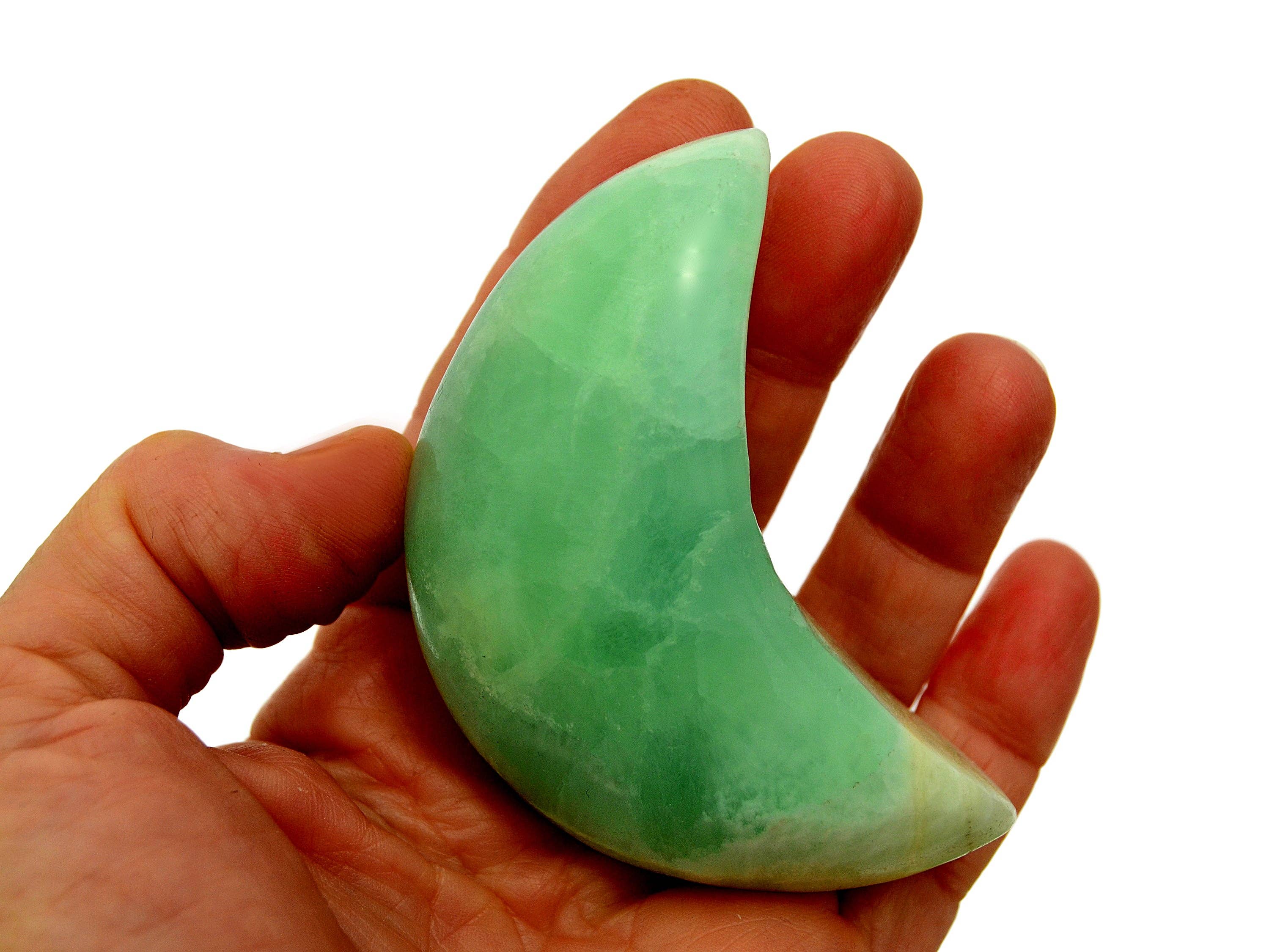 Kaia & Crystals – Großhandel Spiritueller Stein/Kristall – Mondförmiger Pistazien-Calcit (70 mm - 75 mm)9