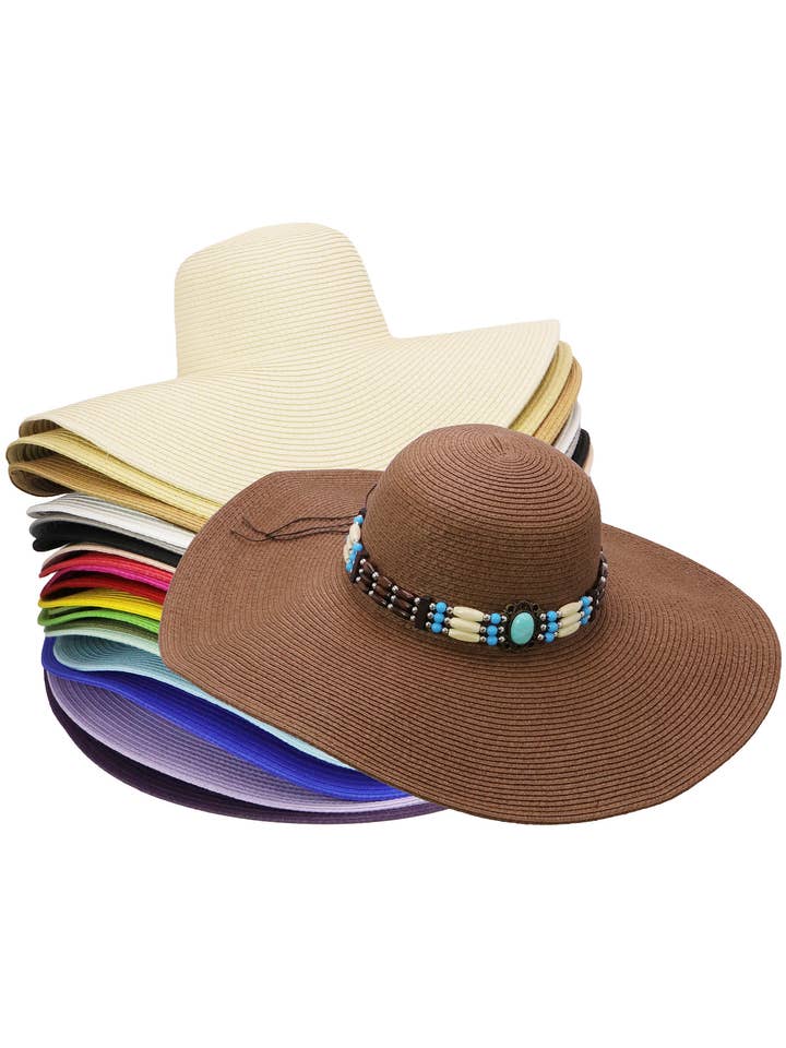 Turquoise Beaded Matte Floppy Sun Hat for wholesale by Cap Zone
