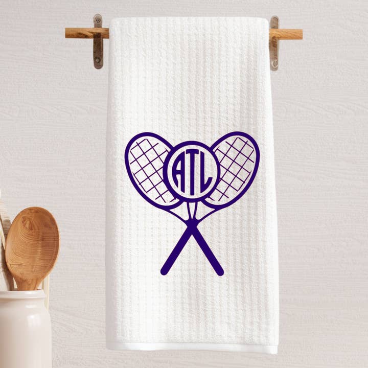 Cottage & Club - Wholesale Tea towel - Tennis Monogram Cross Racket Tea Towel3
