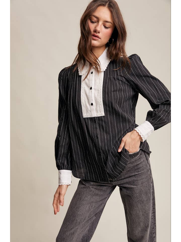 Listicle - Wholesale Buttoned-down shirt – Women's - Victorian Contrast Lace Blouse