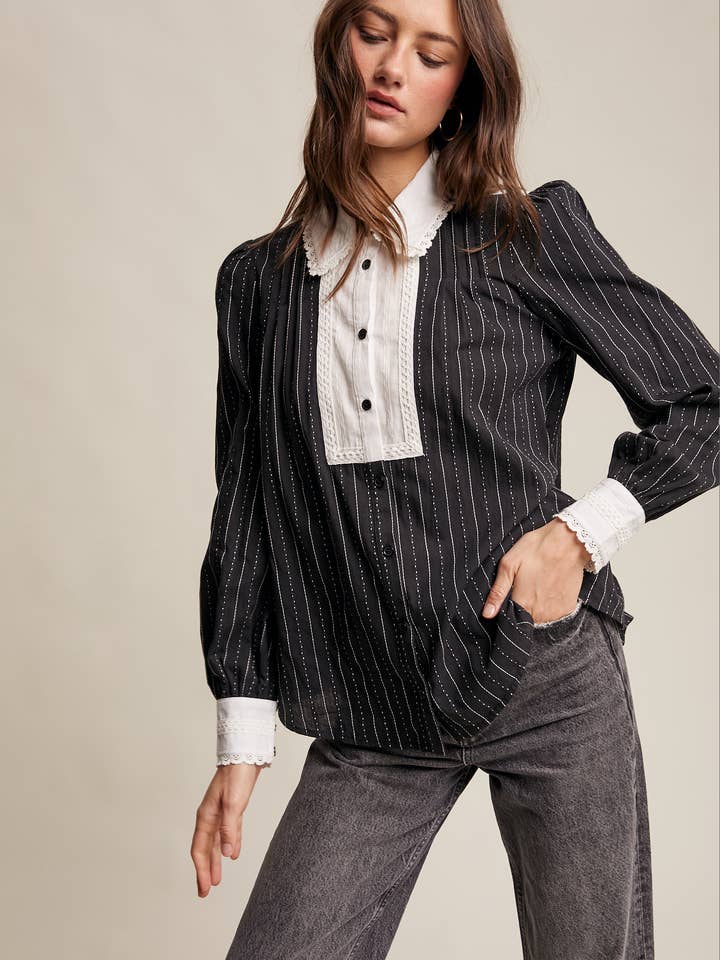 Victorian Contrast Lace Blouse for wholesale by Listicle