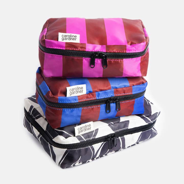 Mono Linked Hearts/Stripe Set of 3 Small Packing Cubes for wholesale by Caroline Gardner